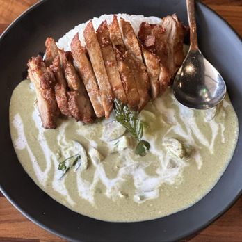 Hanuman Thai Eatery - Green curry with fried chicken thigh. Yummy - Thai Near Me - Costa Mesa, California Hanuman Thai Eatery - Green curry with fried chicken thigh. Yummy - Thai Near Me - Costa Mesa, California