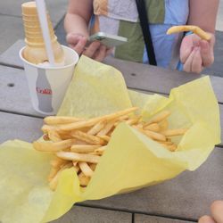 Hamburger Connection - Fries, icecream cone in cup, outdoor seating