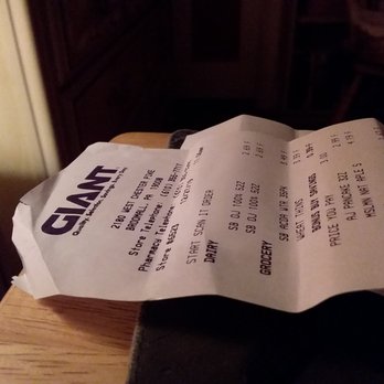 Giant Food Stores - A Giant receipt. - Grocery Near Me - Broomall, Pennsylvania Giant Food Stores - A Giant receipt. - Grocery Near Me - Broomall, Pennsylvania