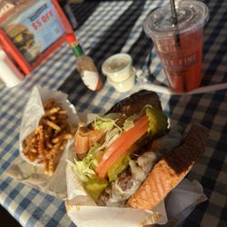 Mighty Fine Burgers University Oaks - Fries, burger, strawberry lemonade