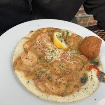 Jonah's Fish & Grits - Jonah's shrimp and grits ft. a hush puppy - Seafood Near Me - Thomasville, Georgia