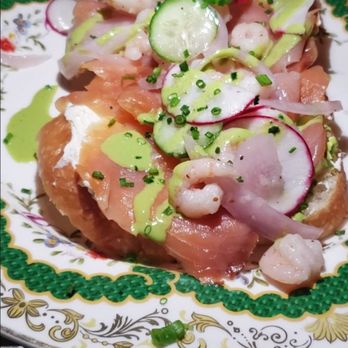 Biff's Bistro - Smoked salmon and shrimp tartine - French Near Me - Toronto, Ontario