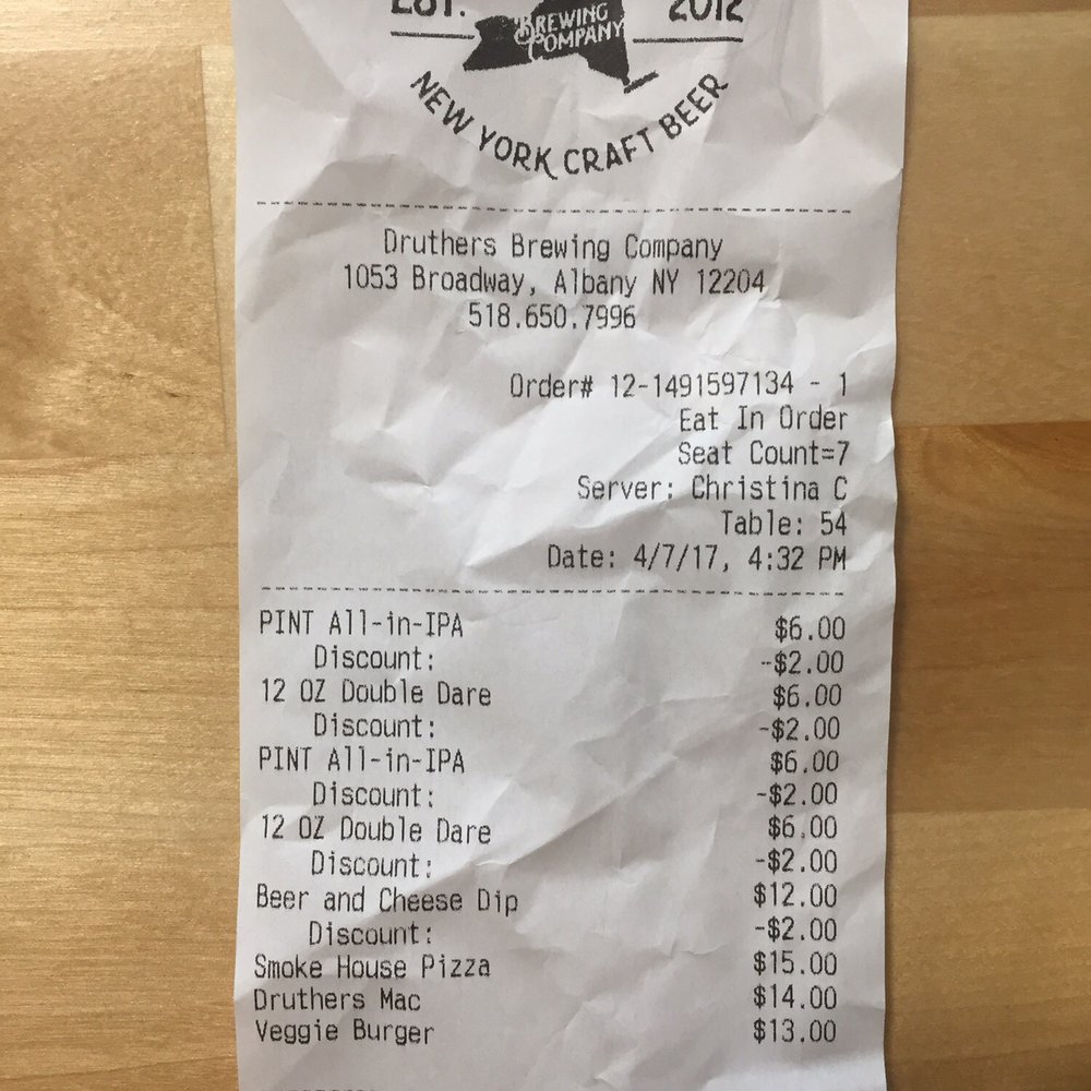 Druthers Brewing Company - Happy hour pricing for all beers and snacks/Appetizers. The rest of the menu is reg price - Burgers Near Me - Albany, New York Druthers Brewing Company - Happy hour pricing for all beers and snacks/Appetizers. The rest of the menu is reg price - Burgers Near Me - Albany, New York