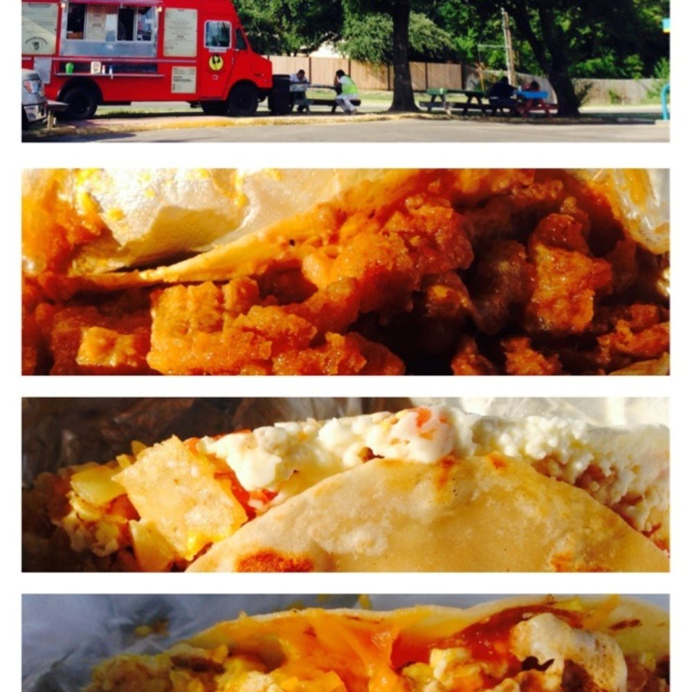 Con Madre Kitchen - chicharrones sautéed in onions & red sauce, beans, cheese; migras, eggs, cotija; potato egg, & cheese;  smother all in red sauce - Mexican Near Me - Austin, Texas