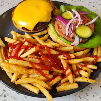 The Boathouse - Wayfu burger w/ Fries - Seafood Near Me - Saint Johns, Florida