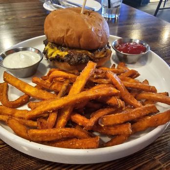 Upper East on Grand - Smashburger with chili lime sweet potato fries. So good! - Bars Near Me - Escondido, California Upper East on Grand - Smashburger with chili lime sweet potato fries. So good! - Bars Near Me - Escondido, California