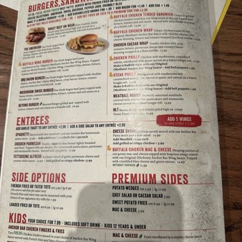 Anchor Bar - Menu - Sports Bars Near Me - College Station, Texas