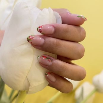 Sen Nails - Best nail salon in Saugus! Flower designs on classic pink nails. - Nail Salons Near Me - Saugus, Massachusetts