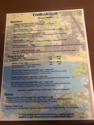 Menu photo 5 Creekside Grill Eminence, MO