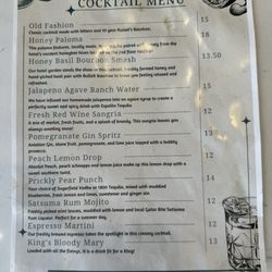 King Bar & Bistro - Cocktail menu