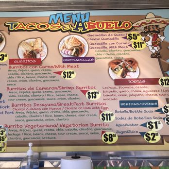 Tacos El Abuelo - Menu 9/26/2023 - Food Trucks Near Me - Gilroy, California Tacos El Abuelo - Menu 9/26/2023 - Food Trucks Near Me - Gilroy, California