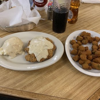 Red Prairie Steak House - chicken fried steak with mashed potatoes & fried okra - Salad Near Me - Woodward, Oklahoma Red Prairie Steak House - chicken fried steak with mashed potatoes & fried okra - Salad Near Me - Woodward, Oklahoma