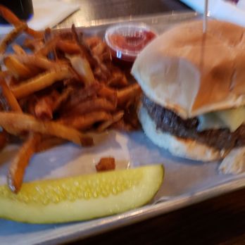 Buffalo Mo's - Fiery Burger - it was cooked perfectly, but otherwise a very boring burger, as it had no sauce. I added A1 and Mayo to make it better. - Sports Bars Near Me - Stafford, Virginia