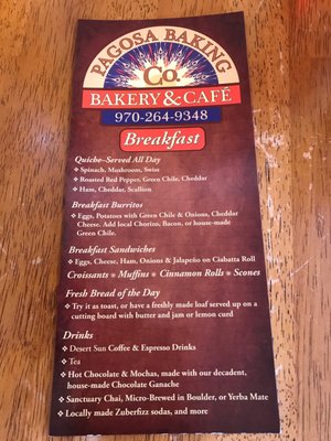 Menu photo 2 Pagosa Baking Pagosa Springs, CO