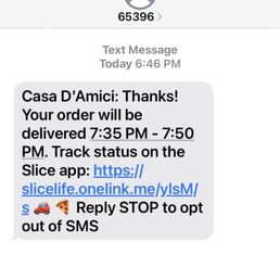 Order confirmation from restaurant at 6:46pm.