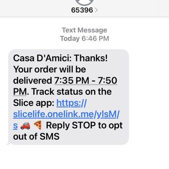 Casa D'amici - Order confirmation from restaurant at 6:46pm. - Pizza Near Me - Morgantown, West Virginia