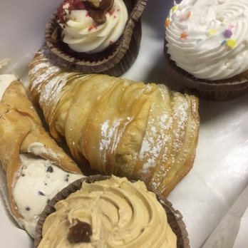 Carlo's Bakery - Here is the cannoli, lobster tail, caramel cupcake, red velvet cupcake, and the vanilla cupcake. - Bakeries Near Me - Marlton, New Jersey