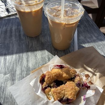 Capulin Eats & Provisions - Left: horchata latte, right: dulce de leche latte, blueberry muffin - Coffee & Tea Near Me - Lompoc, California