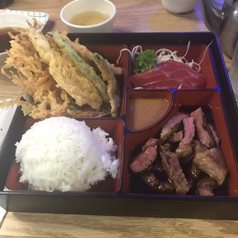 Tokyo Tei - My Fave! Teishoku B: miso soup (not pictured), salted cabbage (not pictured), steak, sashimi, shrimp and vegetable tempura, rice - Japanese Near Me - Wailuku, Hawaii Tokyo Tei - My Fave! Teishoku B: miso soup (not pictured), salted cabbage (not pictured), steak, sashimi, shrimp and vegetable tempura, rice - Japanese Near Me - Wailuku, Hawaii