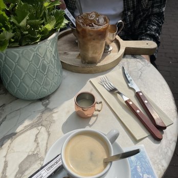 New Dutch Amsterdam - americano with oat milk + iced lattee - Breakfast & Brunch Near Me - Amsterdam, New Hampshire