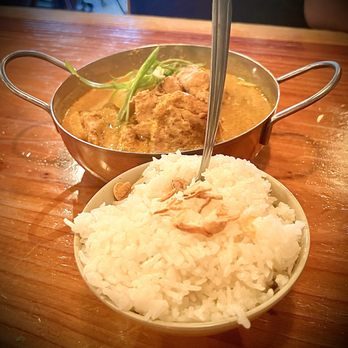 Burmatown - Coconut Chicken Curry with Squash. Also their Coconut Rice. The Coconut Rice is really good!!! - Burmese Near Me - Corte Madera, California