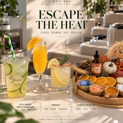 Green Nail Bar - Escape the Heat at Green Nail Bar
Enjoy a refreshing complimentary drink with our seasonal Pumpkin Pedicure. (949) 695-0686