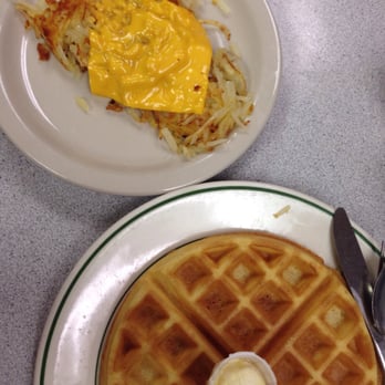 Cottage Cafe - Hash browns with cheese and a malted waffle. - Breakfast & Brunch Near Me - Madison, Wisconsin Cottage Cafe - Hash browns with cheese and a malted waffle. - Breakfast & Brunch Near Me - Madison, Wisconsin