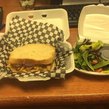 Nak's Bistro & Catering - Piri Piri Mango Chicken Melt with side garden salad. This was a daily special and delicious! - Caterers Near Me - Edmonton, Alberta Nak's Bistro & Catering - Piri Piri Mango Chicken Melt with side garden salad. This was a daily special and delicious! - Caterers Near Me - Edmonton, Alberta