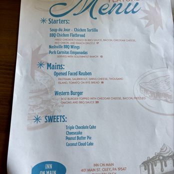 The Inn on Main - Specials - Sandwiches Near Me - Oley, Pennsylvania The Inn on Main - Specials - Sandwiches Near Me - Oley, Pennsylvania