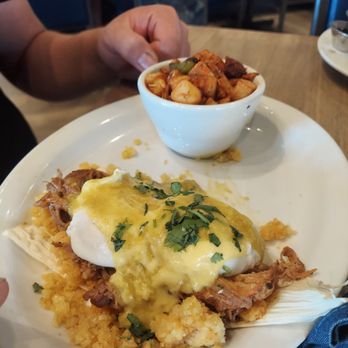 Hash Kitchen - CRISTINA'S TAMALE CAKES sweet corn cakes / green chili pork / green chili hollandaise - Breakfast & Brunch Near Me - Chandler, Arizona Hash Kitchen - CRISTINA'S TAMALE CAKES sweet corn cakes / green chili pork / green chili hollandaise - Breakfast & Brunch Near Me - Chandler, Arizona