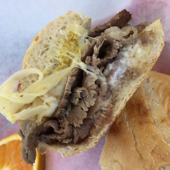 Round Up Pizza - Inside of their roast beef sandwich...lots of melted Swiss! - Pizza Near Me - Cambria, California Round Up Pizza - Inside of their roast beef sandwich...lots of melted Swiss! - Pizza Near Me - Cambria, California