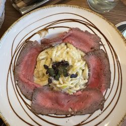 M10 - Beef strips with cheesy Spaetzle.