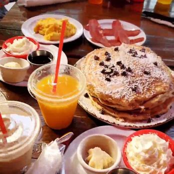 Red Maple - Chocolate Chip Pancakes with Maple Butter, syrup, and whipped cream, Scrambled Eggs, &Turkey Bacon. - Cafes Near Me - Los Angeles, California Red Maple - Chocolate Chip Pancakes with Maple Butter, syrup, and whipped cream, Scrambled Eggs, &Turkey Bacon. - Cafes Near Me - Los Angeles, California