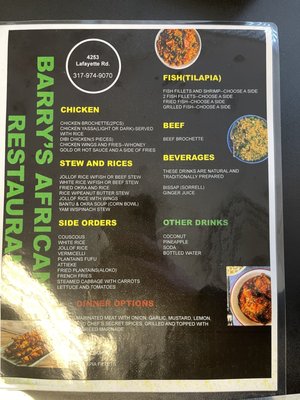 Menu photo 1 Barry’s African Restaurant Indianapolis, IN