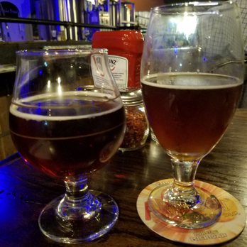 Fillmore 13 Brewery - Abricot Belgium on left, Irish red on right - Breweries Near Me - Pontiac, Michigan
