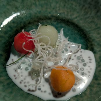 Langbaan - Melon with coconut milk and lemongrass jelly - Thai Near Me - Portland, Oregon Langbaan - Melon with coconut milk and lemongrass jelly - Thai Near Me - Portland, Oregon