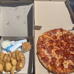 Frog leg dinner and Pepperoni pizza Frog leg dinner and Pepperoni pizza