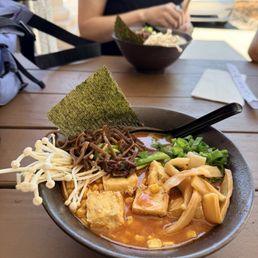Vegan miso ramen with spicy tomato base Vegan miso ramen with spicy tomato base