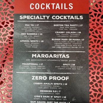 Barking Crab - Cocktails side of the alcohol menu. - Seafood Near Me - Boston, Massachusetts