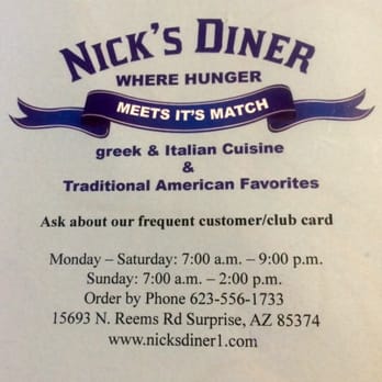 Richi’s Diner - The actual hours - Italian Near Me - Surprise, Arizona
