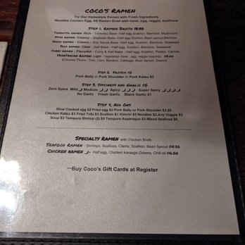 Coco's Ramen - Menu (1/2) 1/13/2020 - Ramen Near Me - San Francisco, California