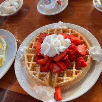 Pancake Cafe - a waffle with strawberries and whipped cream - American Near Me - Stoughton, Wisconsin Pancake Cafe - a waffle with strawberries and whipped cream - American Near Me - Stoughton, Wisconsin
