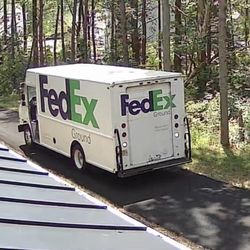 FedEx Ship Center - He speeds in reverse or drive, every time. Creating tracks on the asphalt or lawn. Neither are settled.