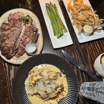 Gaslamp  - Porter house for two, Lobster Carbonara, Asparagus, & Truffle Fries - Steakhouses Near Me - Kailua, Hawaii