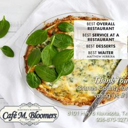 Cafe M Bloomers A Restaurant - Voted Best Restaurant in Grimes County - Than You!