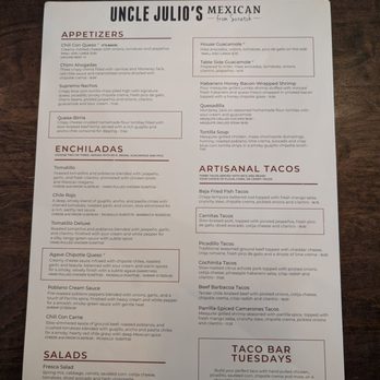 Uncle Julio's - Menu - Mexican Near Me - Brookfield, Wisconsin Uncle Julio's - Menu - Mexican Near Me - Brookfield, Wisconsin