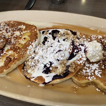 Snooze, an A.M. Eatery - Pancake flight on pineapple upside, blueberry and sweet potato - Breakfast & Brunch Near Me - Boulder, Colorado Snooze, an A.M. Eatery - Pancake flight on pineapple upside, blueberry and sweet potato - Breakfast & Brunch Near Me - Boulder, Colorado