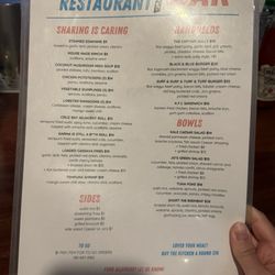 Back Bar - Menu