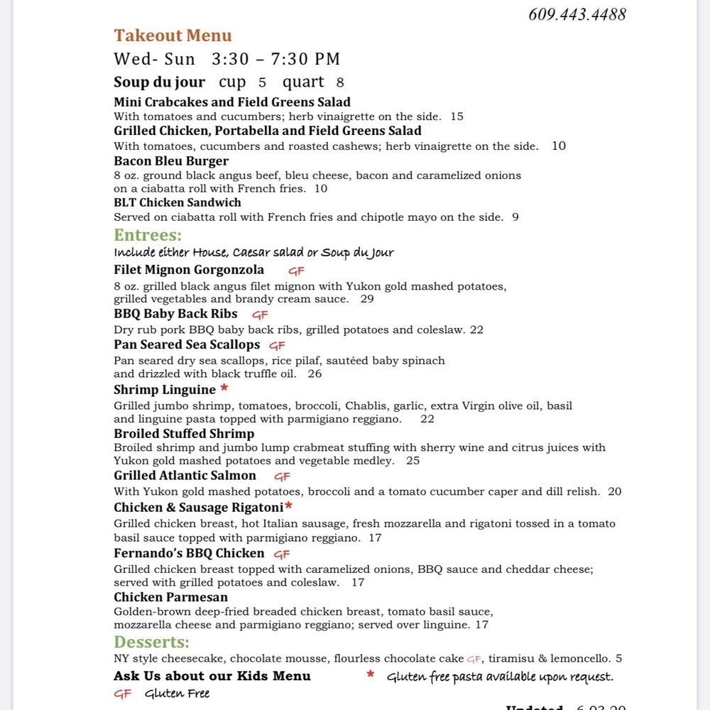 Fernando's Grille - Current takeout menu as of 6/3/2020 - American Near Me - Hightstown, New Jersey