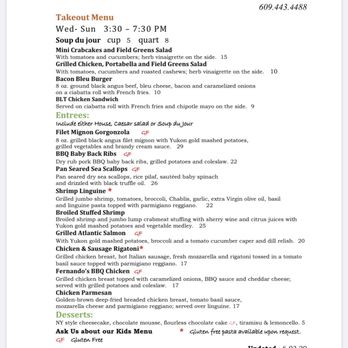 Fernando's Grille - Current takeout menu as of 6/3/2020 - American Near Me - Hightstown, New Jersey